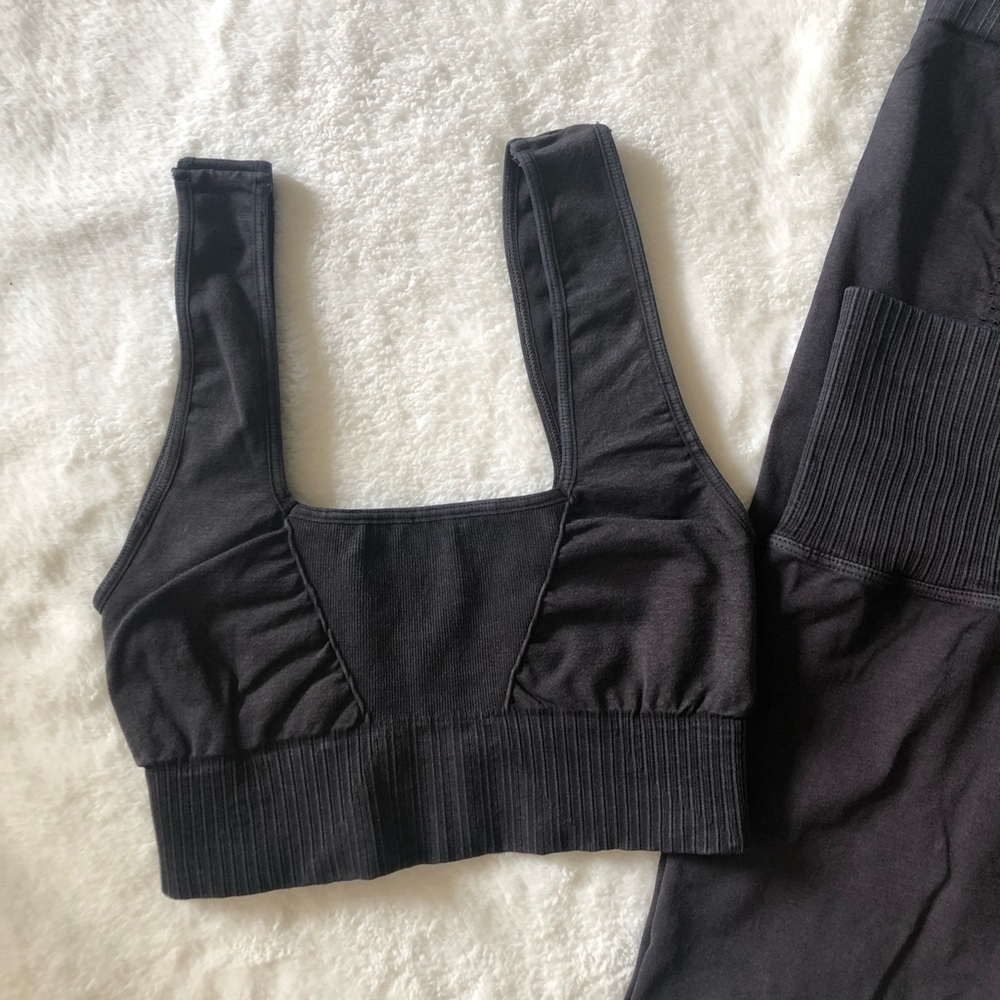 Free People Black Good Karma Square Neck Bra and Leggings Set - Picture 2 of 7